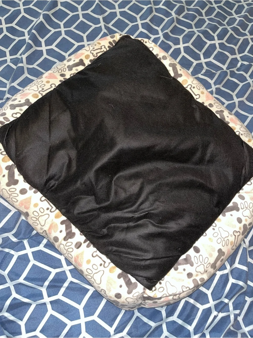 Plush Dog Bed in Gray and Pink Paw Print
